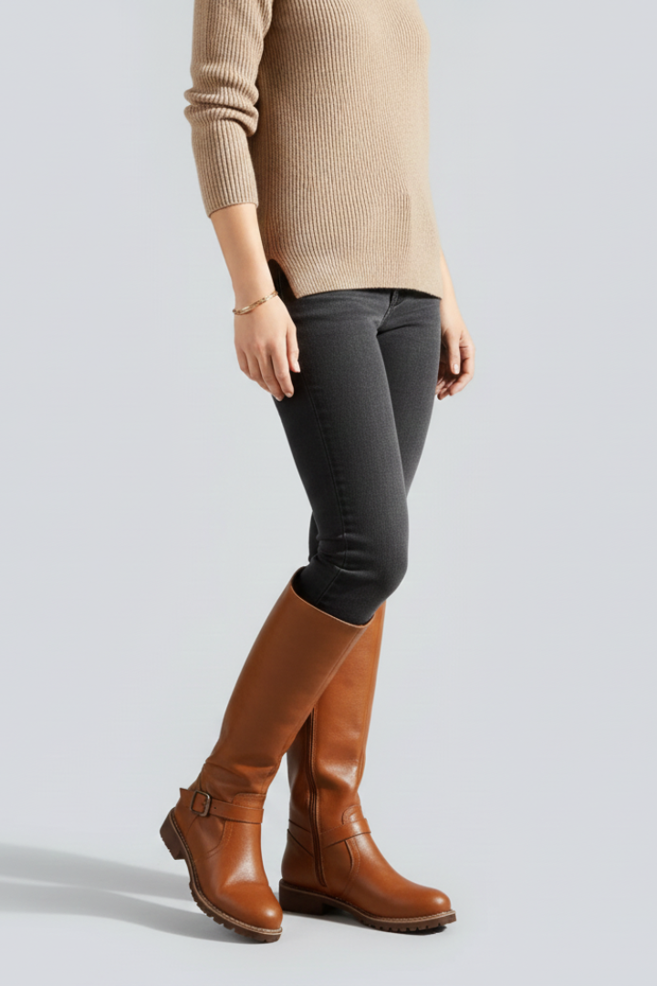 Women’s Tall Boots with Side Zip and Buckle Detail