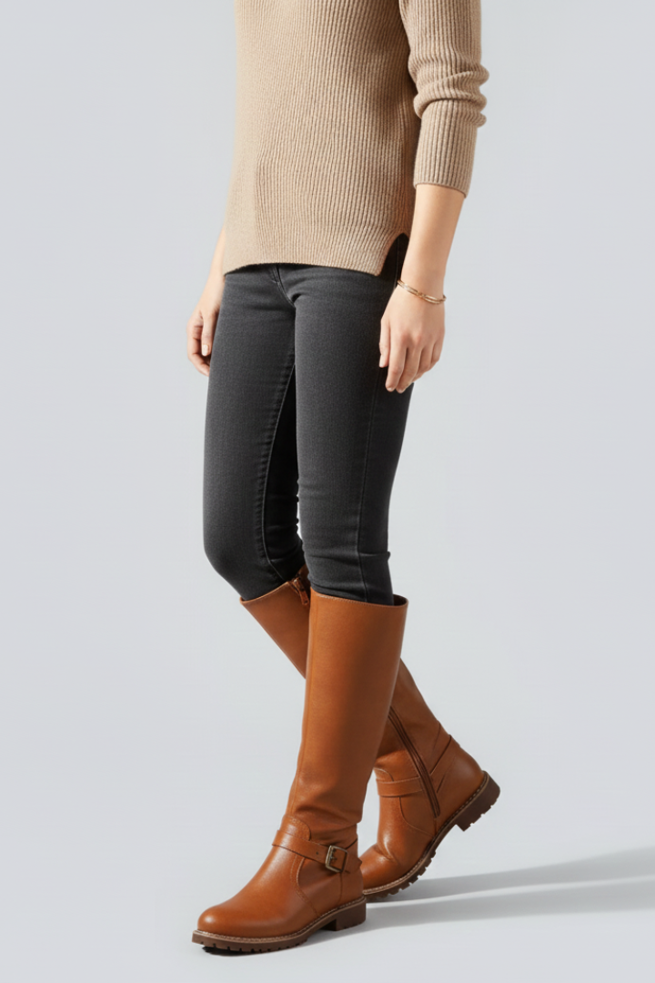 Women’s Tall Boots with Side Zip and Buckle Detail
