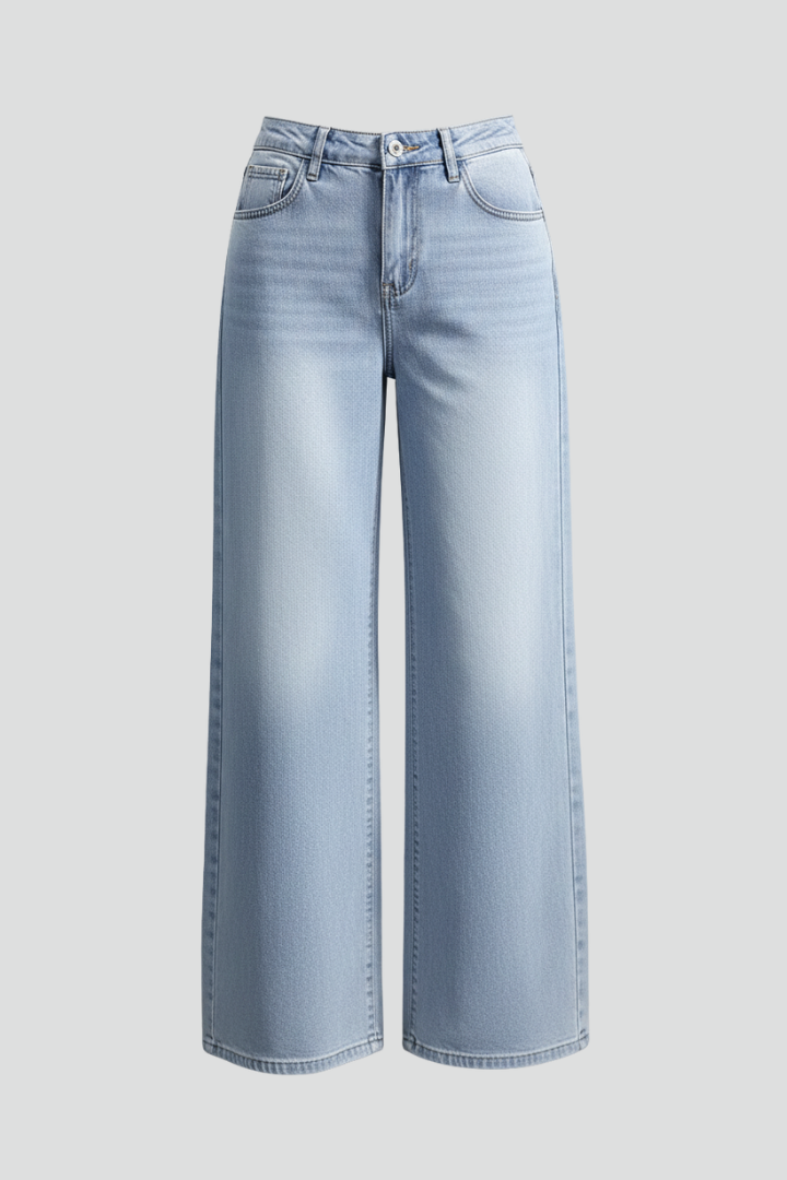 Women’s Wide-Leg Jeans with Button Closure and Front Pockets