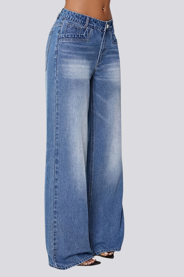 Women’s Wide-Leg Jeans with Button Fastening and Front Pockets