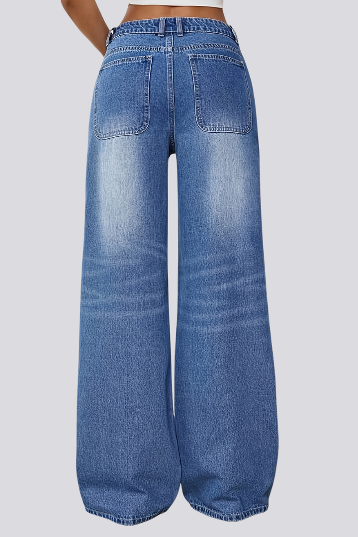 Women’s Wide-Leg Jeans with Button Fastening and Front Pockets