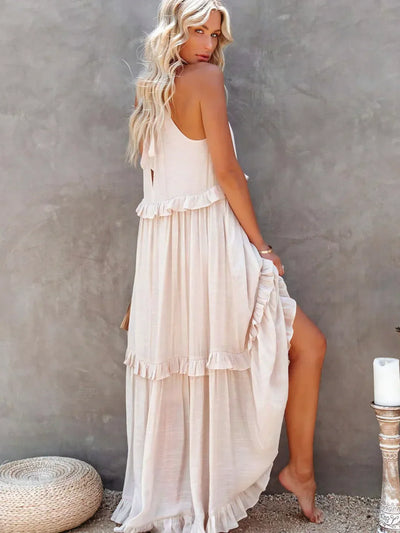 Charlize™ - Sunshine Breeze Halter Ruffle Maxi Dress met Zakken