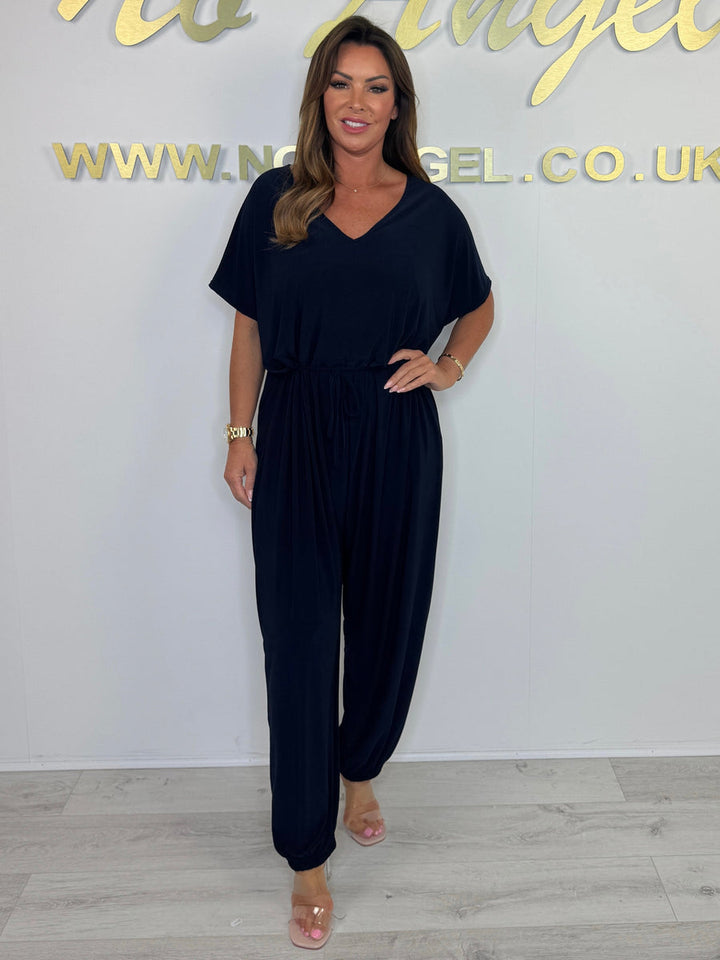 2025 Cotton jumpsuit with V-neck and tie belt