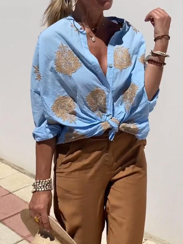 Greta | Embroidered Button-Up Top