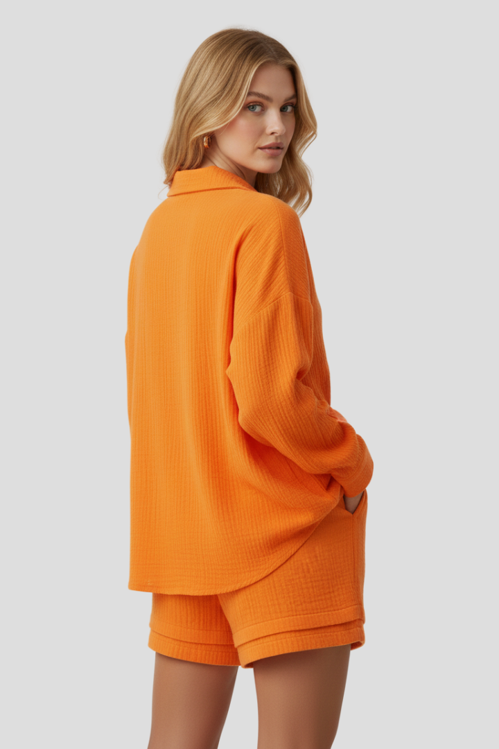 Women’s Two Piece Set with Oversized Blouse and Muslin Shorts