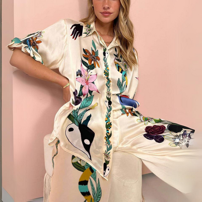 Rania™ - unique print, oversized blouse and button-up trousers