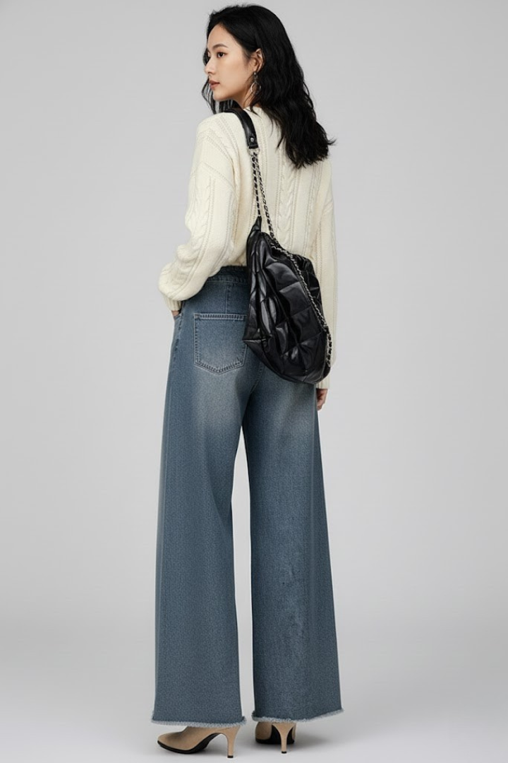 Women’s Wide Leg Trousers with High Waist and Front Seams