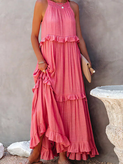 Charlize™ - Sunshine Breeze Halter Ruffle Maxi Dress met Zakken