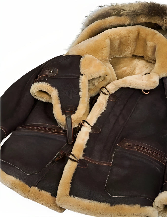Edvard | Classic Leather Shearling Hooded Jacket