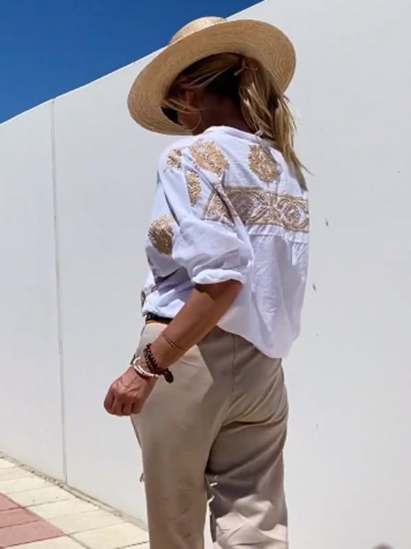 Greta | Embroidered Button-Up Top