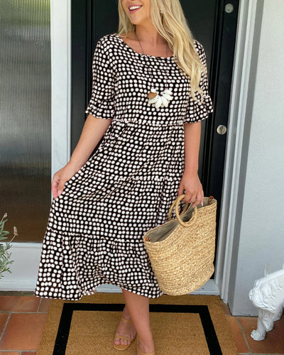 Seyfried™ - Round Neck Polka Dot Print Midi Dress