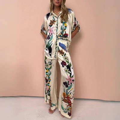 Rania™ - unique print, oversized blouse and button-up trousers