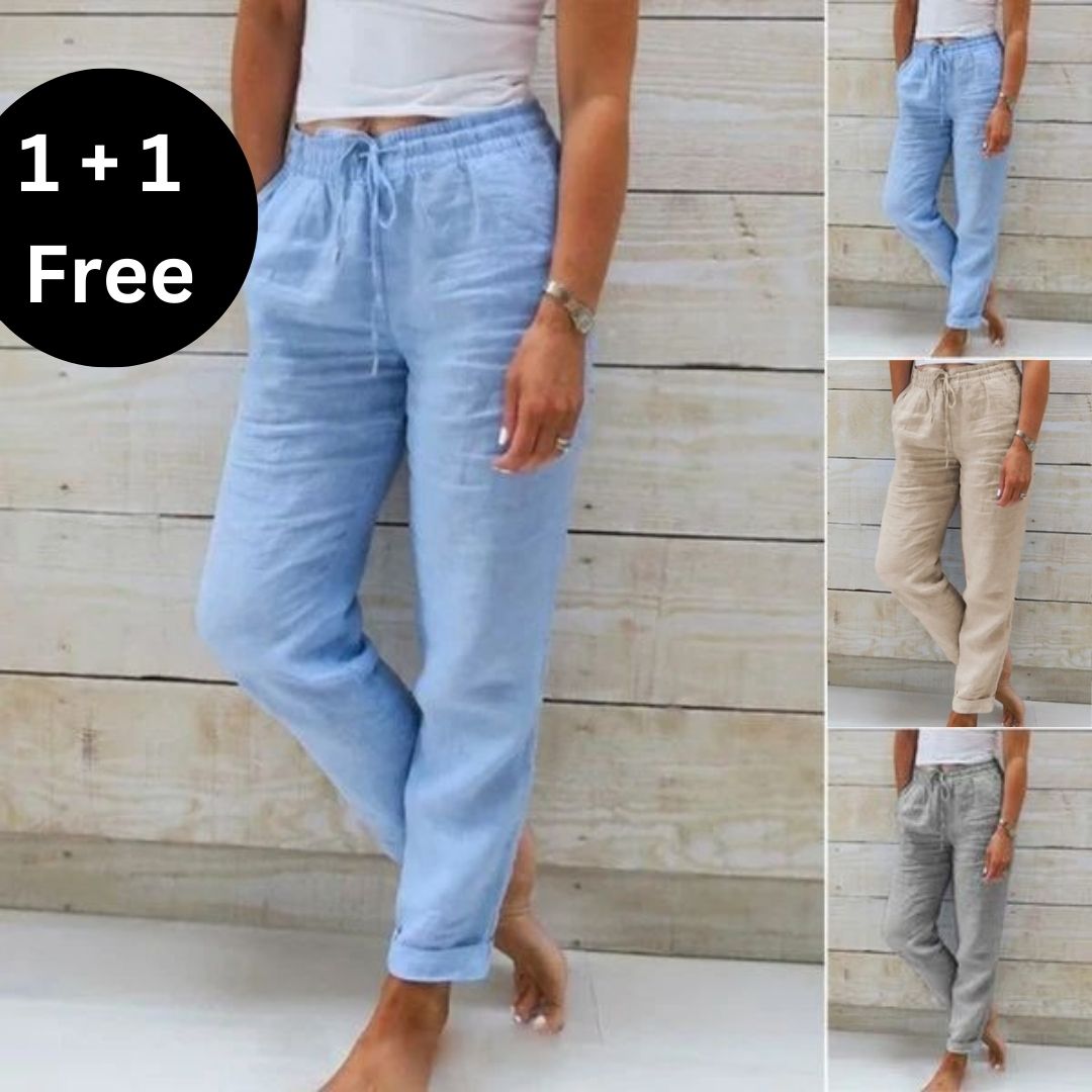 Monika™ - Cotton and Linen Elastic Waistband Trousers (1+1 FREE)