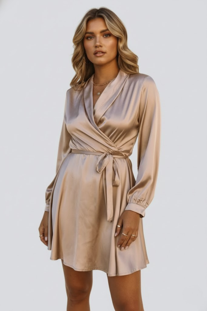 Women’s Mini Dress with V-Neck and Wrap Waist