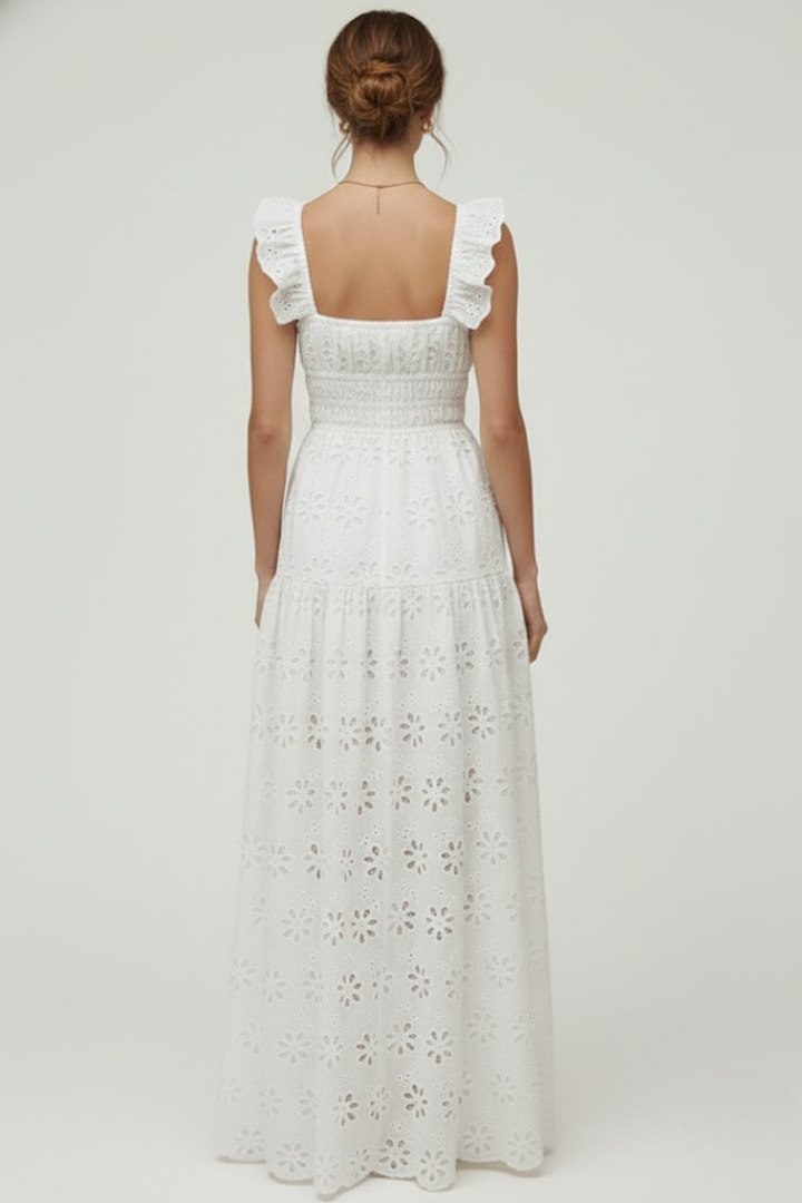 Women’s Maxi Dress with Square Neck and Ruffle Straps