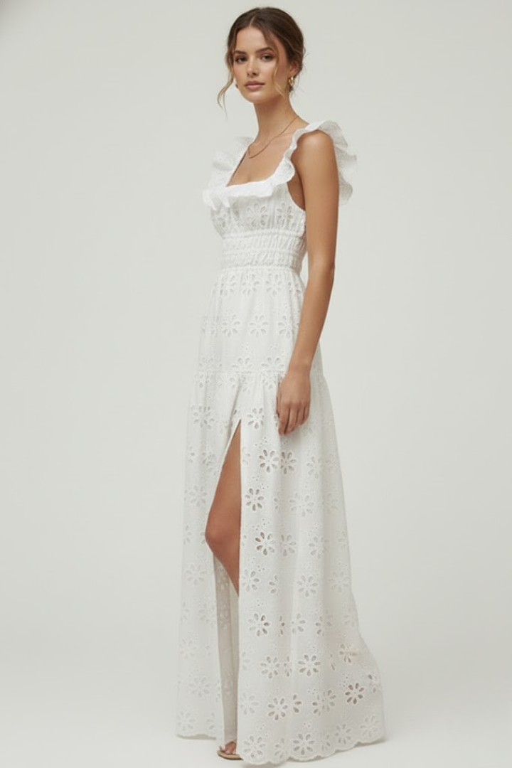 Women’s Maxi Dress with Square Neck and Ruffle Straps