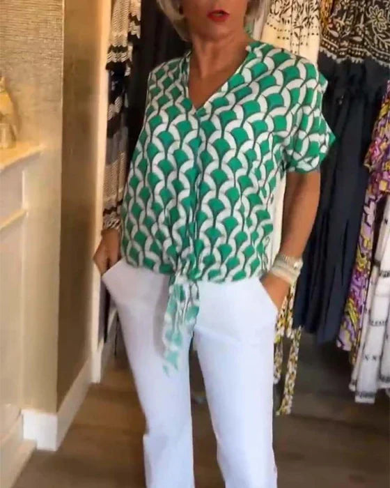 Amy | Chic Geometric V-Neck Blouse