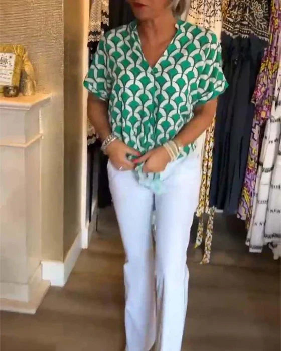 Amy | Chic Geometric V-Neck Blouse