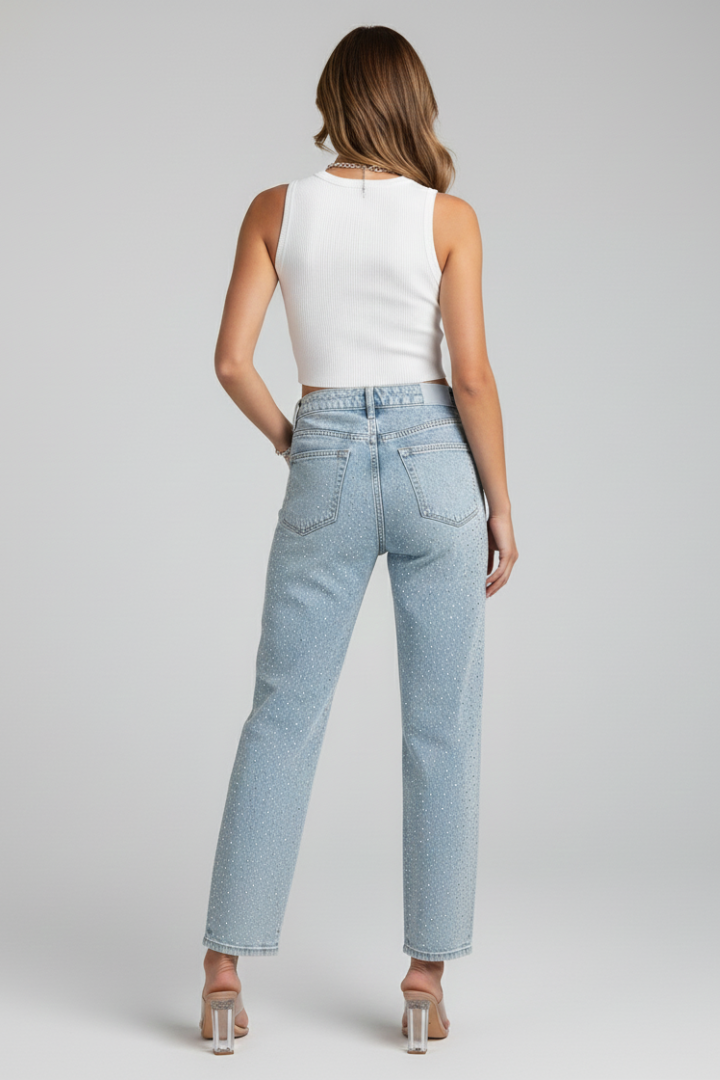 Women’s Jeans with High Waist and Shimmer Surface