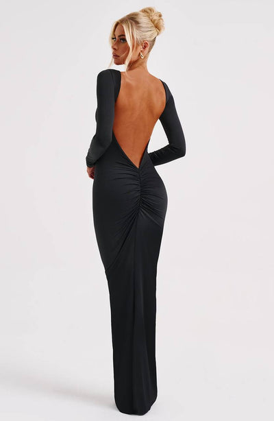 Ophelia ™ - black maxi dress with an open back for women