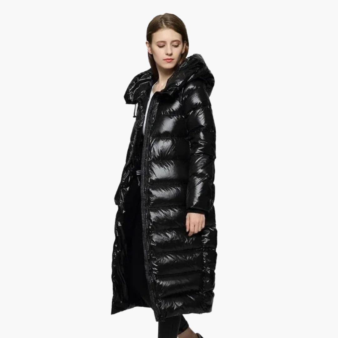 Women’s Long Puffer Coat with Hood and Zip Fastening