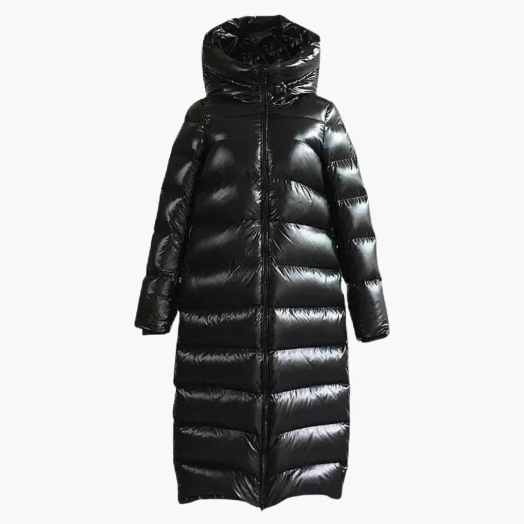 Women’s Long Puffer Coat with Hood and Zip Fastening