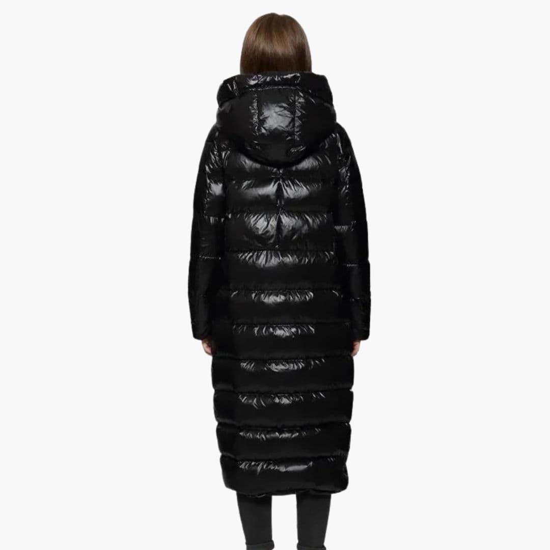Women’s Long Puffer Coat with Hood and Zip Fastening