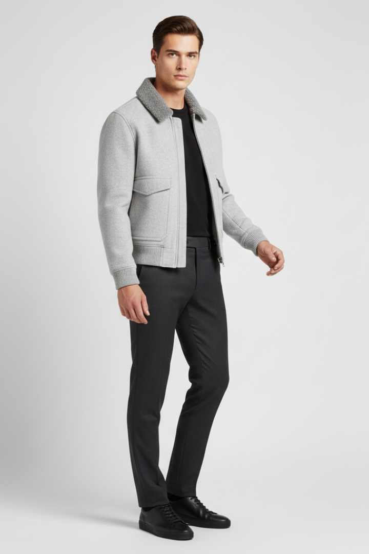 Men’s Bomber Jacket with Lined Collar and Zipper Closure