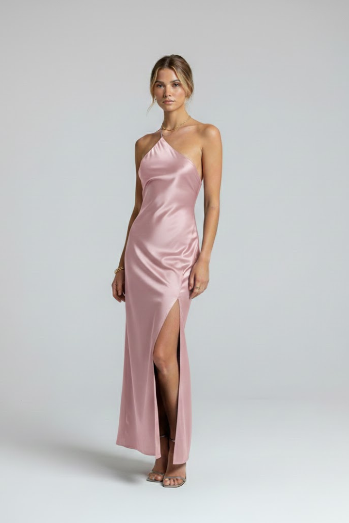 Women’s Maxi Dress with Slit and Asymmetric Neckline
