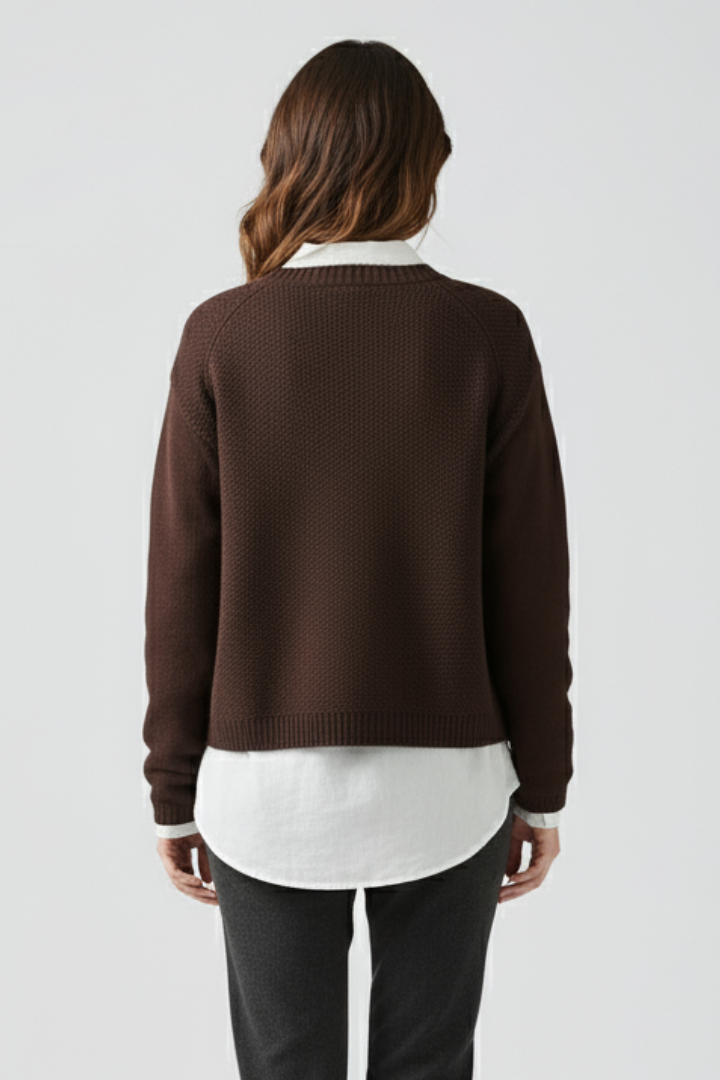 Women’s Knitted Cardigan with Round Neck and Button Front