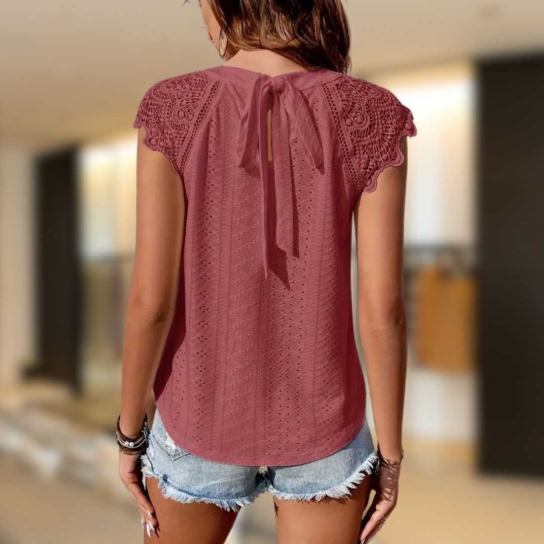 Kate™ Eyelet Lace Spliced T-Shirt with Tie Back