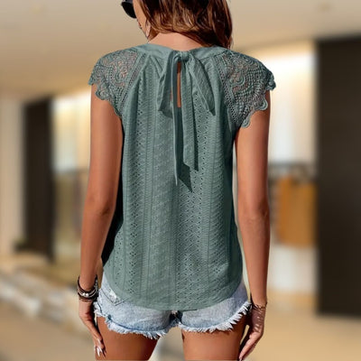 Kate™ Eyelet Lace Spliced T-Shirt with Tie Back