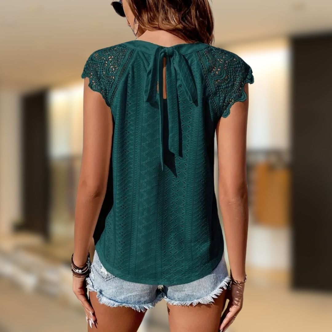 Kate™ Eyelet Lace Spliced T-Shirt with Tie Back