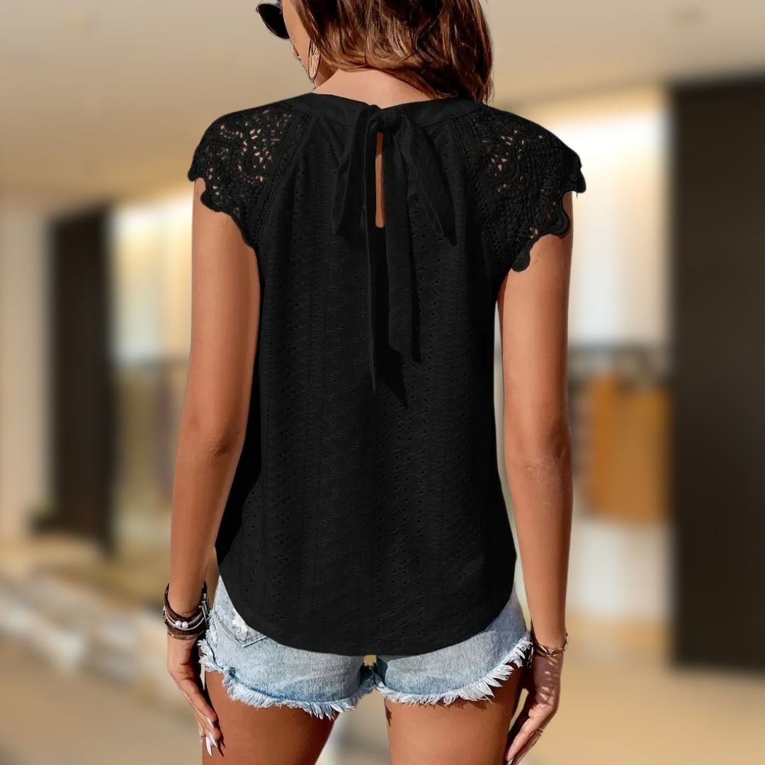 Kate™ Eyelet Lace Spliced T-Shirt with Tie Back