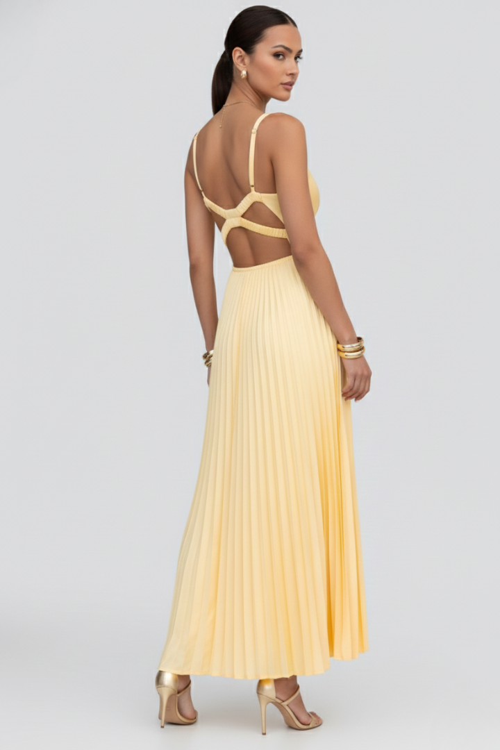 Women’s Maxi Dress with Pleated Skirt and V‑Neck