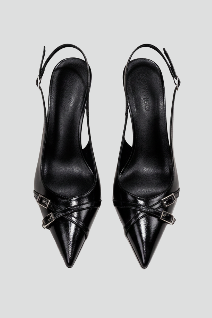 Women’s Slingback Heels with Pointed Toe and Buckle Detail