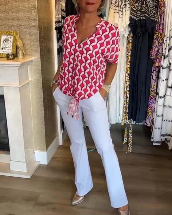 Amy | Chic Geometric V-Neck Blouse