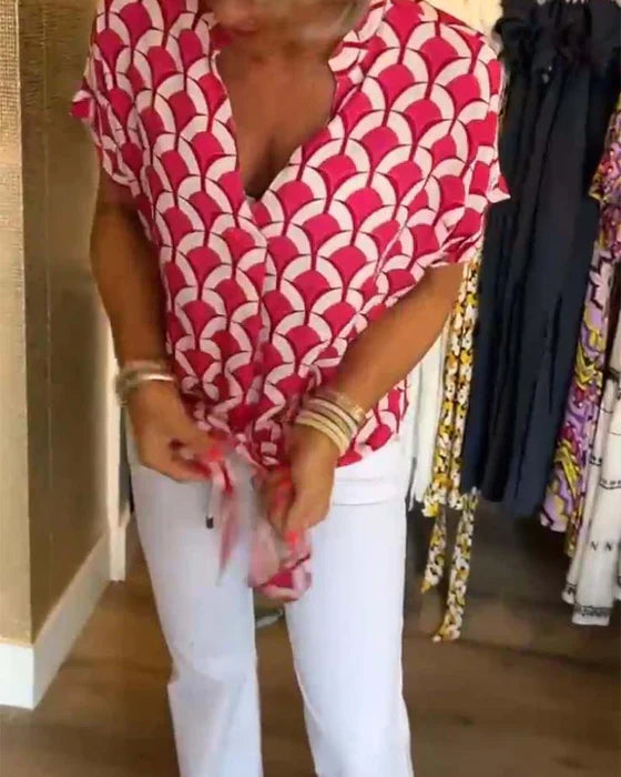 Amy | Chic Geometric V-Neck Blouse