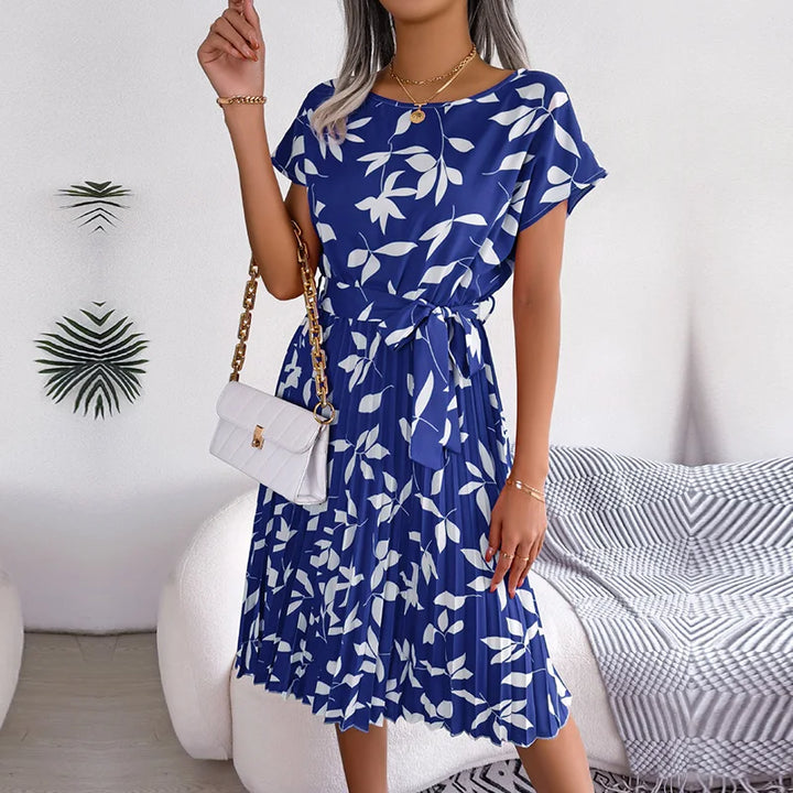 Isabelle | Pleated Floral Dress with Tie