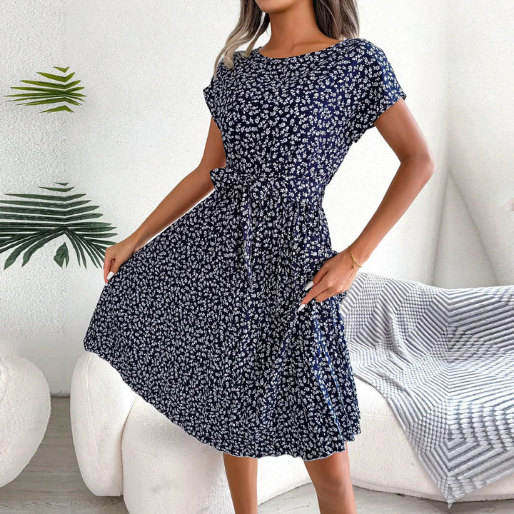 Isabelle | Pleated Floral Dress with Tie