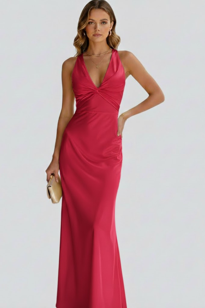 Women’s Maxi Dress with V-Neck and Fitted Waist