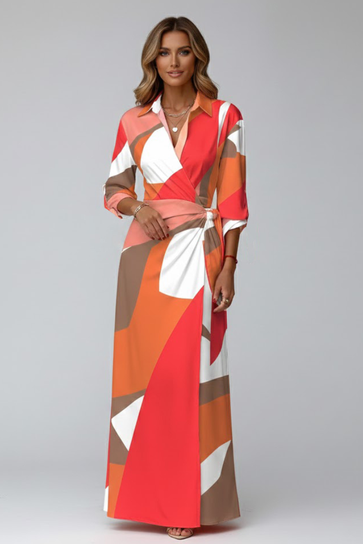 Women’s Maxi Dress with Wrap Front and Printed Surface
