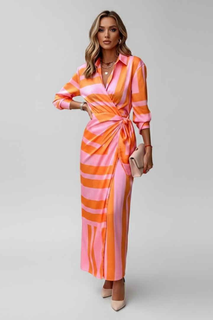 Women’s Maxi Dress with Wrap Front and Printed Surface