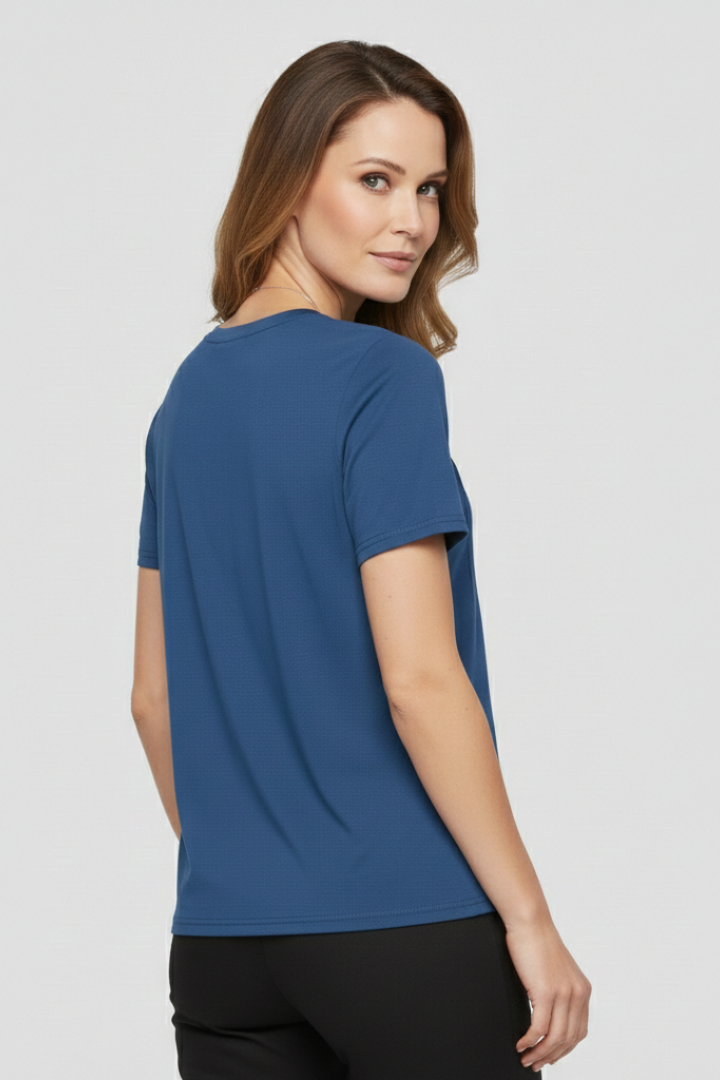 Women’s T-Shirt with Round Neckline and Pleated Surface