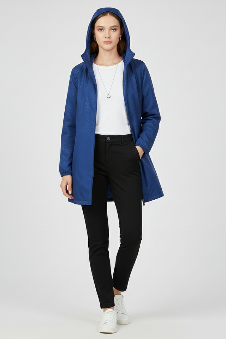 Women's Trench Coat with Hood and Uniform Outer Surface