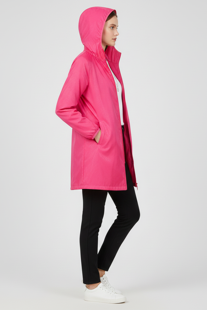 Women's Trench Coat with Hood and Uniform Outer Surface
