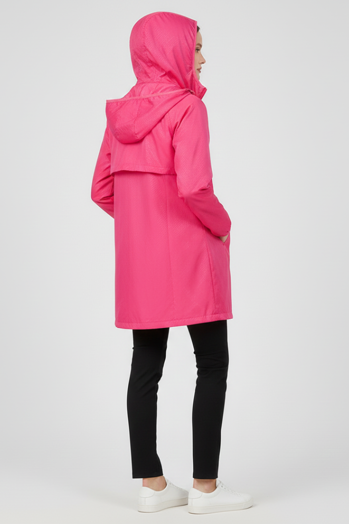 Women's Trench Coat with Hood and Uniform Outer Surface