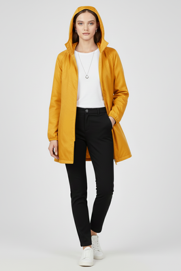 Women's Trench Coat with Hood and Uniform Outer Surface