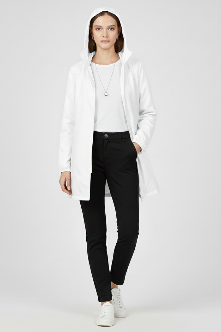 Women's Trench Coat with Hood and Uniform Outer Surface