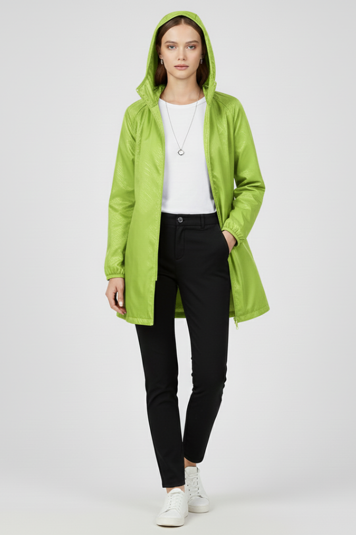 Women's Trench Coat with Hood and Uniform Outer Surface